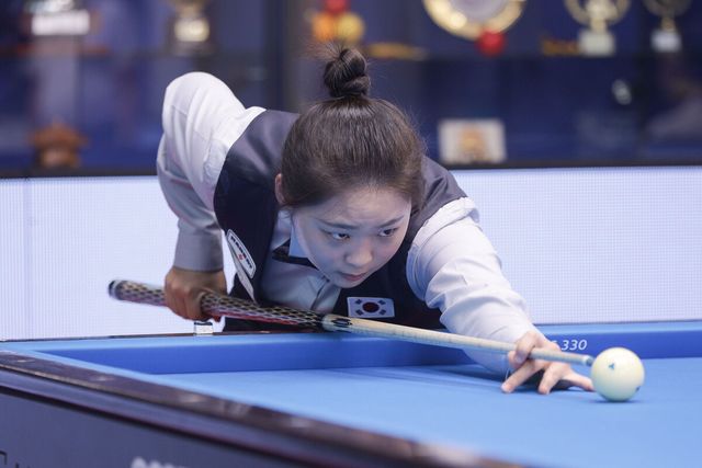 한국의 김하은(남양주)이 스페인 무르시아에서 25일 열린 세계여자3쿠션선수권대회 결승에 진출해 한국의 통산 두 번째 우승에 도전한다.&nbsp; 사진=SOOP 제공