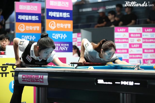 한지은 vs 최지민의 32강전 뱅킹 장면.