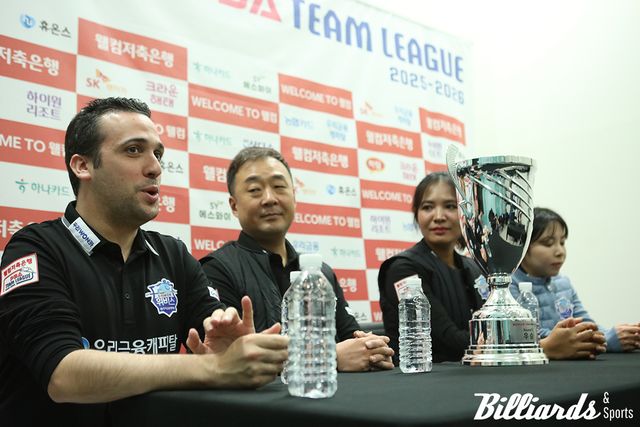 PBA 팀리그 5라운드 우승팀 우리금융캐피탈의 다비드 사파타가 우승 소감을 말하고 있다. 사진=고양/이용휘 기자