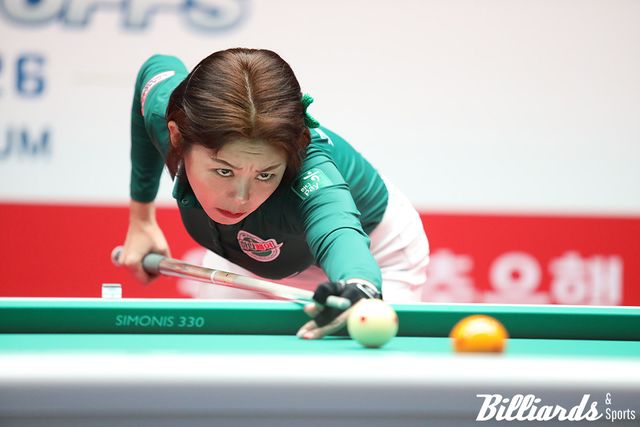 최혜미를 꺾고 6세트 여자단식 10번째 경기 만에 승리를 거둔 김가영.