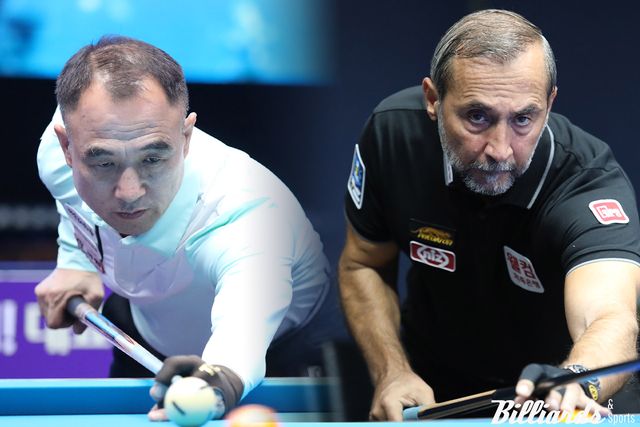 우승 후보 이승진(왼쪽)과 세미 사이그너(웰컴저축은행)가 9차 투어 128강전을 가볍게 통과하고 64강에 진출했다.&nbsp; 사진=이용휘 기자, 빌리어즈앤스포츠 DB