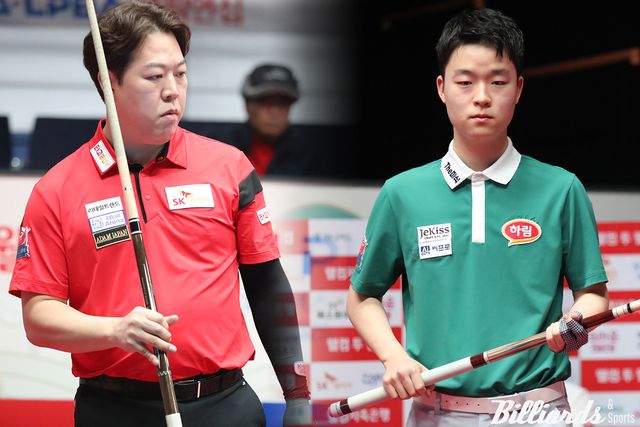 강동궁(SK렌터카·왼쪽)과 김영원(하림·오른쪽)이 30일 열린 9차 투어 웰컴저축은행 PBA 챔피언십 32강전에서 베트남 선수들에게 져 탈락했다.&nbsp; 사진=고양/이용휘 기자