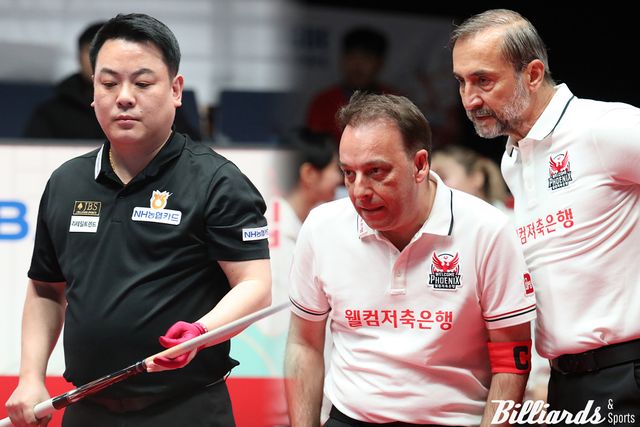 한국의 PBA 톱랭커 조재호(NH농협카드)와 외인 최강자 다니엘 산체스와 세미 사이그너(이상 웰컴저축은행)의 운명이 32강에서 엇갈렸다. 사진=고양/이용휘 기자, 빌리어즈앤스포츠 DB