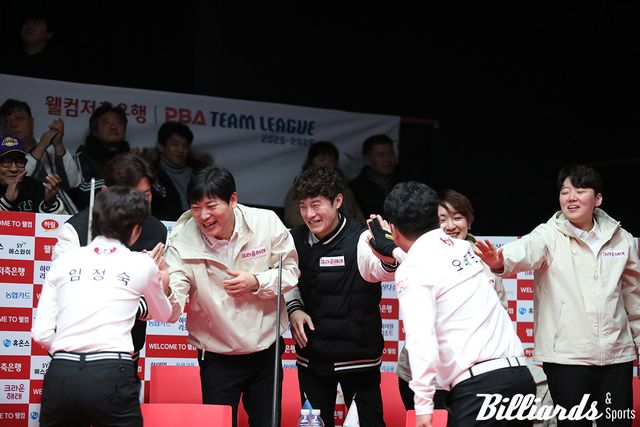 마르티네스 대체선수로 합류한 김임권이 동료들과 승리의 기쁨을 나누고 있다.