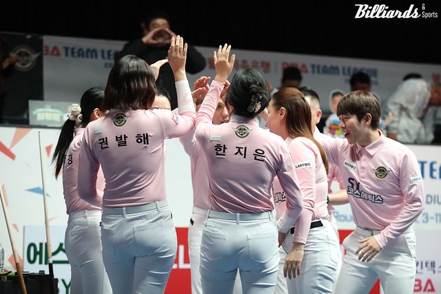 화이팅을 외치는 에스와이 선수들.&nbsp;&nbsp;사진=고양/이용휘 기자