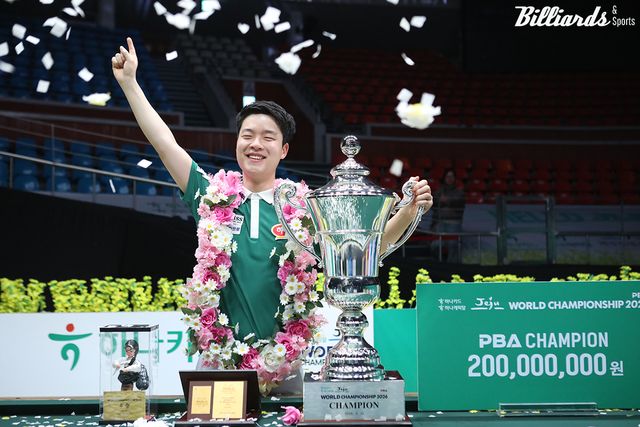 2007년생 '프로당구 투어 챔피언' 김영원(하림)이 'PBA 월드챔피언십'을 우승하며 최연소 왕중왕전 챔피언에 등극했다.&nbsp; 사진=제주/이용휘 기자