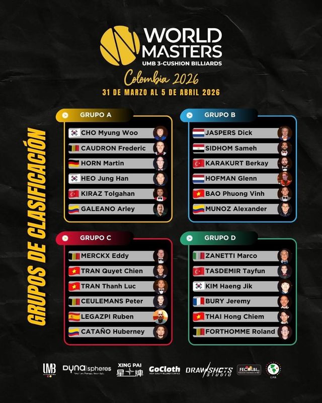 취소 하루 전날 발표된 '보고타 3쿠션 마스터스' 조별 대진표.