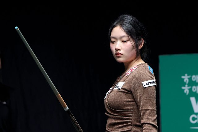 한지은이 2경기에서 김가영을 세트스코어 3-1로 제압하고 16강 진출을 확정했다. 사진=PBA