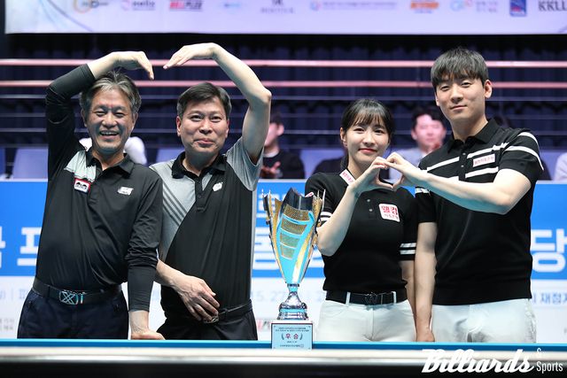 지난해 제1회 대회 우승을 차지한 최혜미-남윤형(오른쪽)과 준우승 임태수-손부원 팀(왼쪽). 사진=빌리어즈앤스포츠 DB
