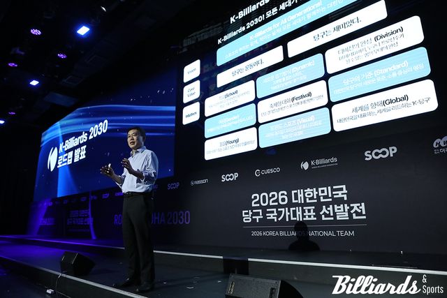 'K-Billiards 2030 로드맵'을 발표하고 있는 서수길 회장.
