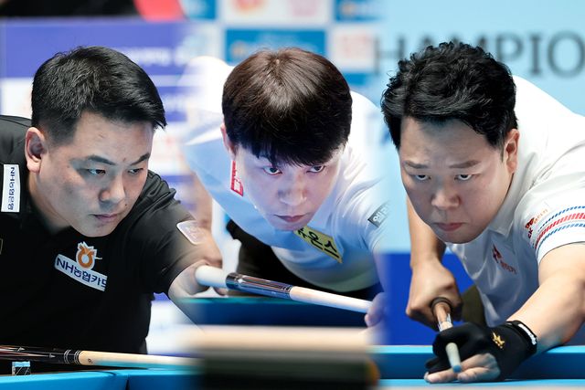 왼쪽부터 조재호(NH농협카드), 최성원(휴온스), 강동궁(휴온스).&nbsp; 사진=PBA 제공