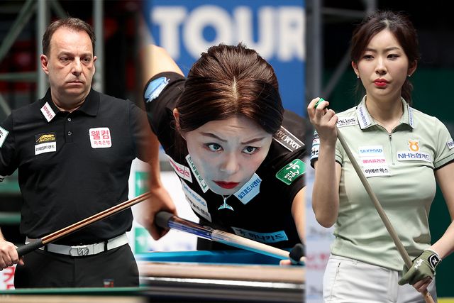 '2026-27시즌 PBA-LPBA 투어 미디어데이'에 참석하는 다니엘 산체스, 김가영, 정수빈. 사진=PBA 제공