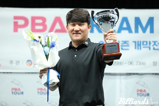 군 제대 후 복귀 무대이자 PBA 정식 데뷔 무대에서 우승을 차지한 김도헌. 사진=고양/이용휘 기자
