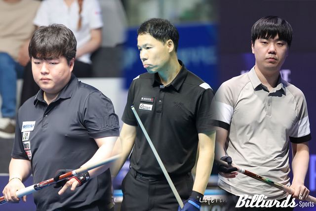 '국내랭킹 톱3' 조명우-허정한-김행직이 나란히 남원당구선수권 8강에 올랐다. 사진=대한당구연맹, 빌리어즈앤스포츠 DB