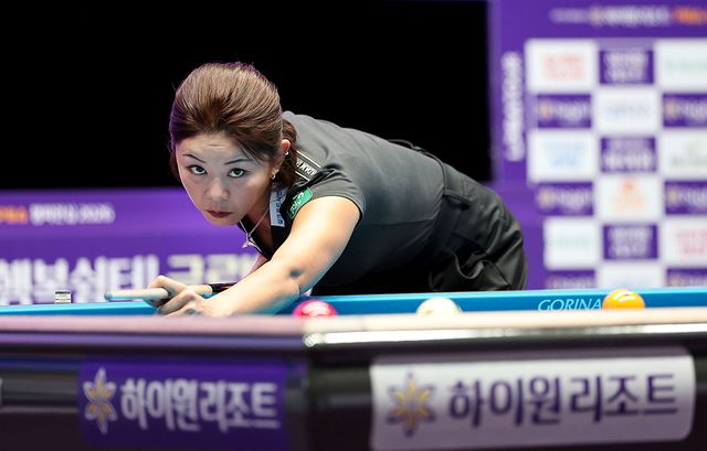 김가영(하나카드)이 2차 투어 '하이원리조트 챔피언십' 16강까지 애버리지 1.402로 종합순위 1위를 차지하며 8강에 진출했다.&nbsp; 사진=PBA 제공