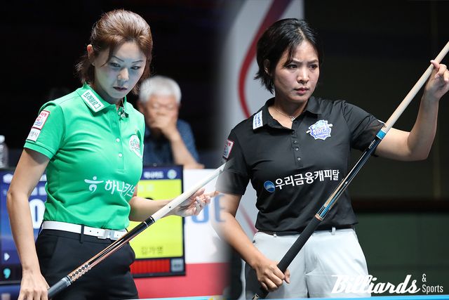 PBA 팀리그 1라운드 6일차에 하나카드와 우리금융캐피탈의 선두 경쟁을 펼친다. 사진은 2세트와 6세트에서 격돌하는 하나카드의 김가영과 우리금융캐피탈의 스롱 피아비. 사진=광명/이용휘 기자
