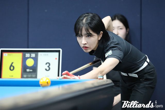 이번 시즌 하나카드에 새롭게 합류한 한슬기가 김가영, 김진아와 함께 나란히 64강에 오르며 팀의 탄탄한 여자 라인업을 입증했다. 사진=고양/김민영 기자