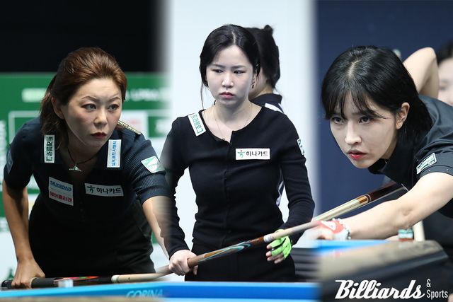 하나카드의 김가영, 김진아, 한슬기가 동시에 128강을 통과하고 나란히 64강에 진출했다. 사진=고양/김민영 기자