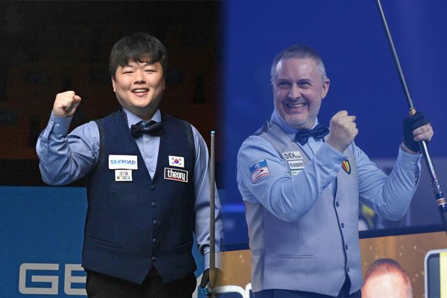 '세계랭킹 1위' 조명우와 '디펜딩 챔피언' 프레데리크 쿠드롱이 세계 챔피언 타이틀을 놓고 경쟁한다. 사진=SOOP 제공