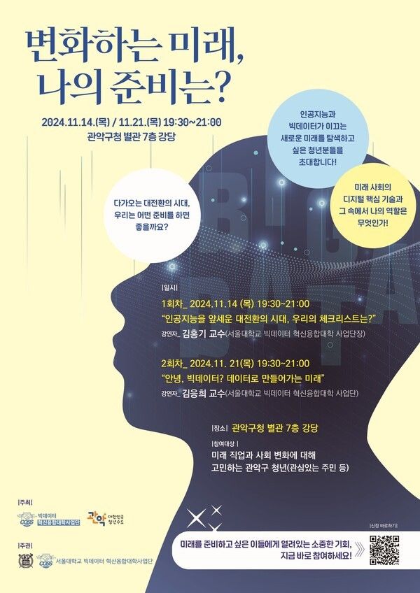 관악구(구청장 박준희)가 서울대학교와 함께 14일부터 매주 목요일마다 빅데이터 분야 강연과 교육을 실시한다 ⓒ관악구청