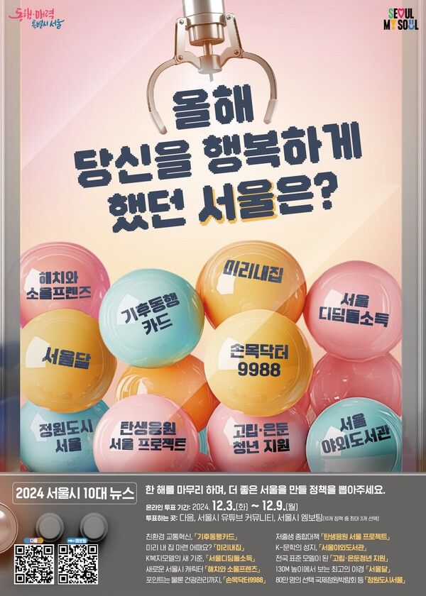 ‘서울시 10대 뉴스’ 선정을 위한 온라인 투표가 12월3일부터 12월9일까지 진행되고 있다 ⓒ서울시