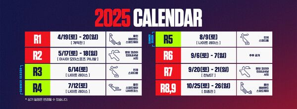 2025 슈퍼레이스 시즌 일정. 제공=슈퍼레이스