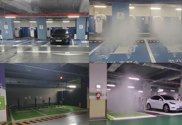 ‘육송’이 개발한 ‘전기차 자동 화재 확산 지연 시스템’ 설치 사진. 제공=육송