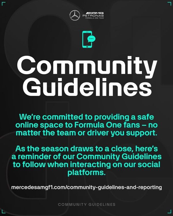커뮤니티 가이드라인에 관련한 메르세데스 공식 입장문. 사진=메르세데스 F1