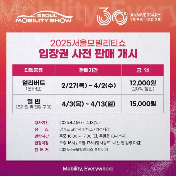 서울모빌리티쇼 조직위원회가 ‘2025서울모빌리티쇼’의 입장권 사전 판매를 시작한다. 사진=서울모빌리티쇼 조직위원회