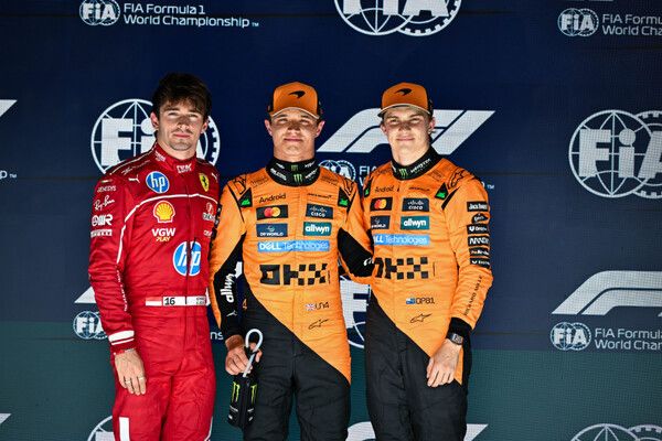 2025 F1 제13전 벨기에 GP에서 랜도 노리스(가운데)가 폴 포지션을 차지했고, 오스카 피아스트리(오른쪽)와 샤를 르클레르가 각각 2, 3위를 했다. 사진=FIA