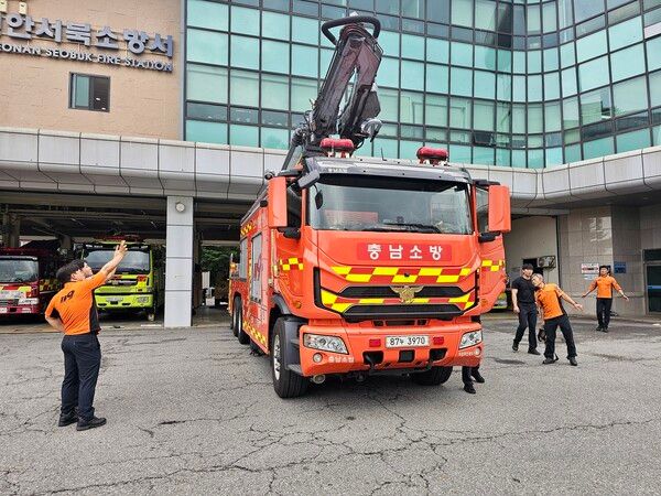 타타대우모빌리티가 충청·호남 지역 소방관서의 소방차 대상으로 무상점검 서비스를 실시하고 있다.