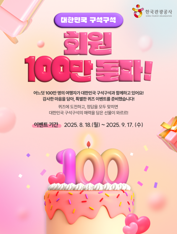 대한민국 구석구석 100만 회원 돌파 기념 퀴즈 이벤트. 제공=한국관광공사