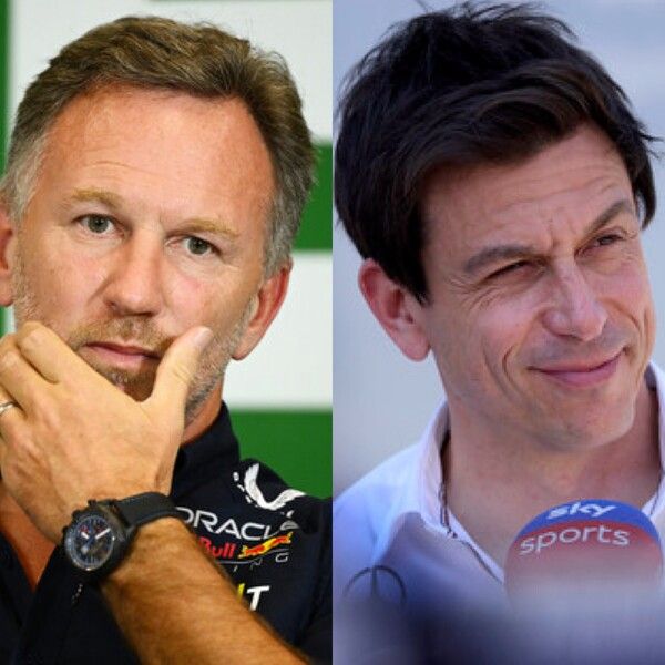 크리스티안 호너(왼쪽)와 메르세데스 F1 팀 대표 토토 볼프. 사진=레드불, 메르세데스 F1