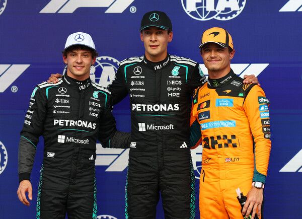 2026 F1 제5전 캐나다 그랑프리 예선에서 조지 러셀(가운데)이 폴포지션을 차지했고, 안트레아 키미 안토넬리(왼쪽)와 랜도 노리스가 각각 2, 3위를 했다. 사진=메르세데스