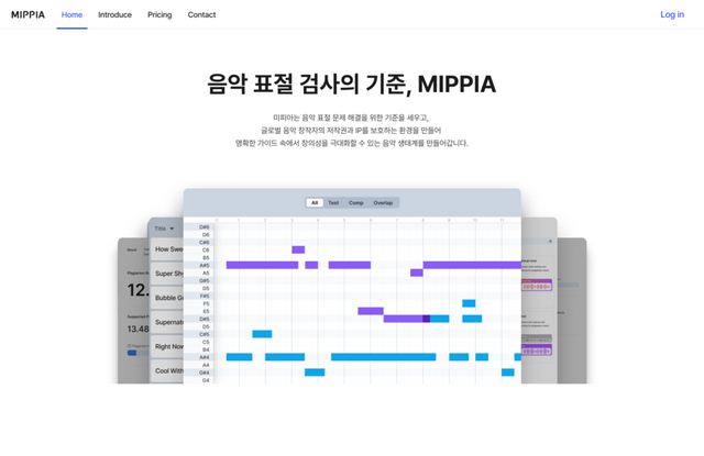 ‘미피아(MIPPIA)’ 플랫폼 사용 예시. 음원 업로드 화면, 분석 결과 리포트. (사진=미피아)