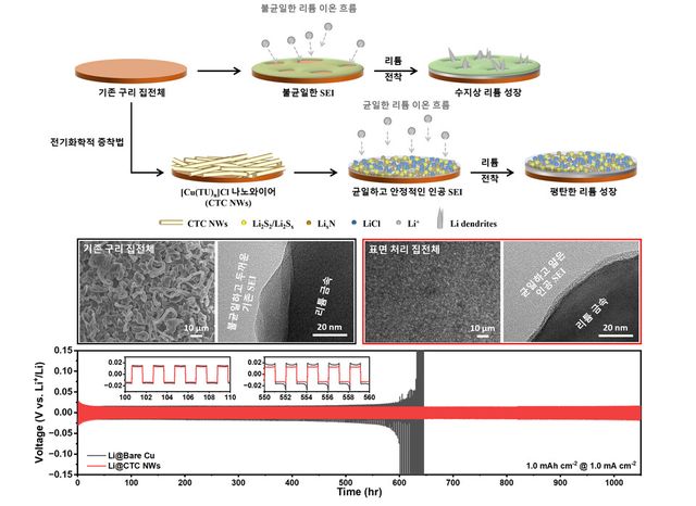 전기화학적 증착법을 활용한 다중 무기 SEI 층 여부에 따른 계면 특성 및 대칭 셀 성능 비교. (사진=지스트)