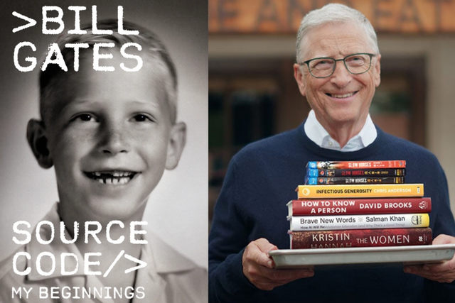 빌 게이츠의 회고록 '소스 코드'(왼쪽)과 책을 들고 있는 빌 게이츠. (사진=게이츠 노트)