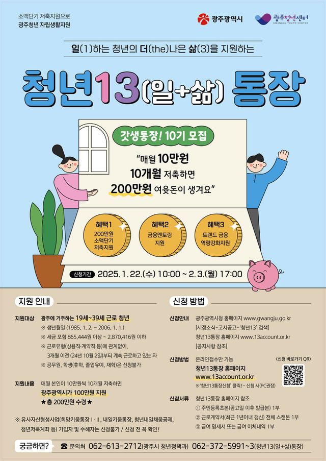 청년13(일+삶)통장 참여자 모집 포스터. (사진=광주광역시)