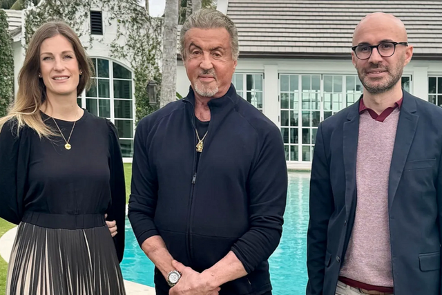 왼쪽부터 셀린 우디엇 라르고닷AI COO, 실베스터 스텔론,&nbsp;사미 아르파 CEO. (사진=라르고닷AI)