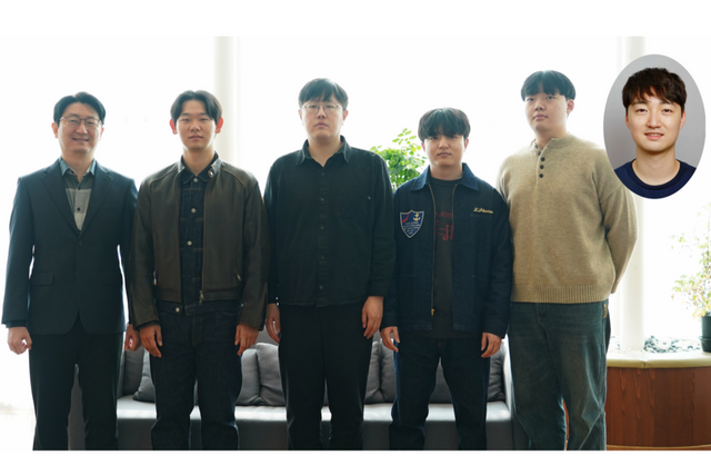 왼쪽부터 AI융합학과 이규빈 교수, 노상준 박사과정생, 김종원·강래영·남동우 석박사통합과정(박사과정), 백승혁 한국기계연구원 선임연구원. (사진=지스트)