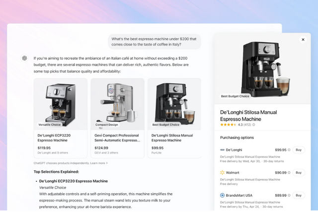 챗GPT에 도입된 쇼핑 기능. (사진=오픈AI)
