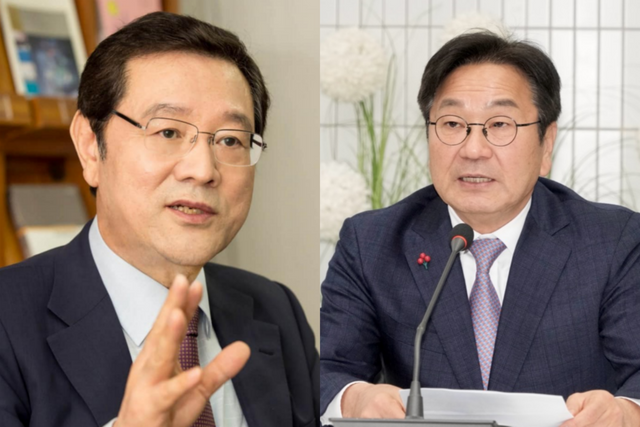 이용섭 전 광주광역시장과 강기정 광주광역시장. (사진=광주광역시)