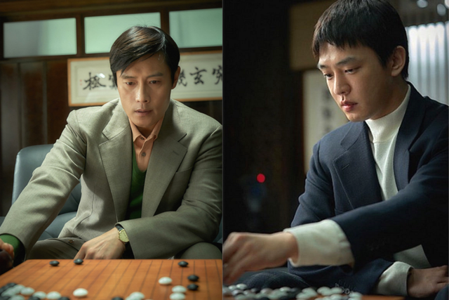 영화 '승부'에서 배우 이병헌이 조훈현 국수를, 배우 유아인이 이창호 국수를 연기하고 있다. (사진=넷플릭스)