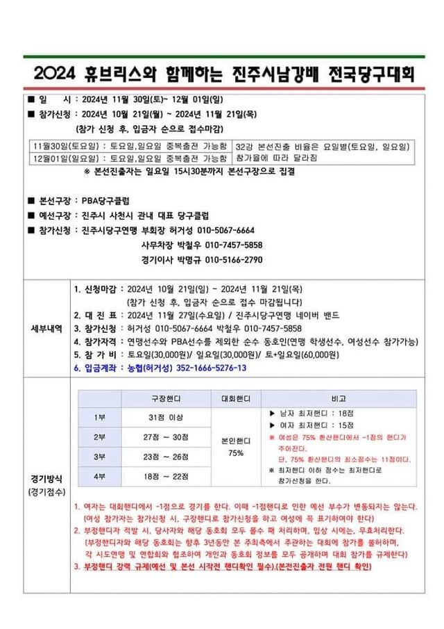 진주시남강배 전국당구대회