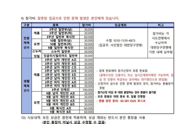 제19회 대한체육회장배 전국당구대회