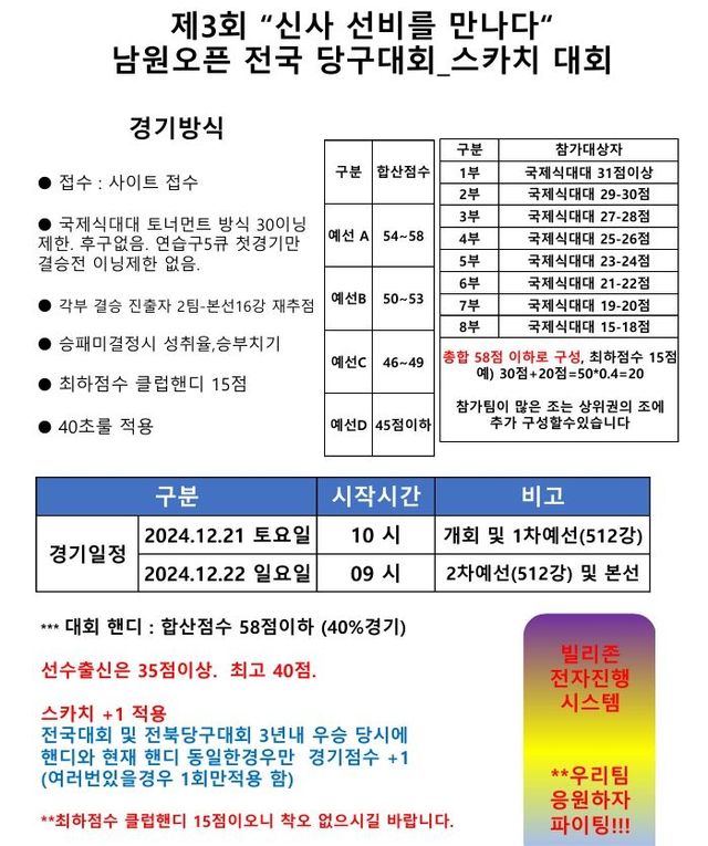 제3회 남원오픈 전국당구대회