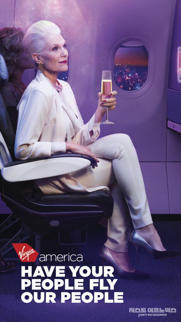 버진 아메리카 항공 타임스케어 광고, 출처=메이 머스크 홈페이지 캡처
