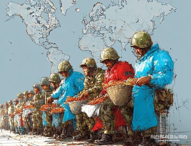 aT가 앞장서 전세계로 퍼져가는 김치 수출,&nbsp; 패러디 삽화=최로엡 화백