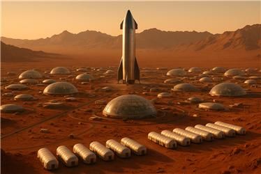 그림=ChatGPT 활용. 스페이스X가 구상하는 화성 도시.&nbsp;