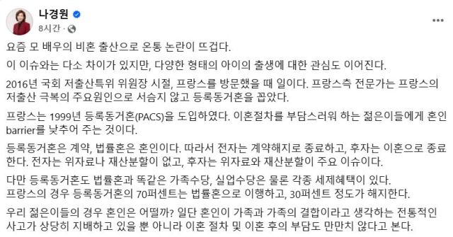 국민의힘 소속 나경원 의원 페이스북 캡처